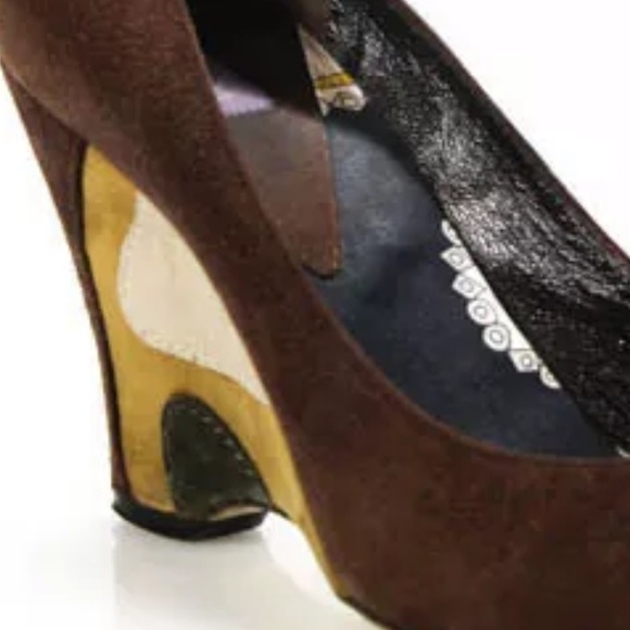 EMILIO PUCCI SIZE 37.5 BROWN SUEDE PEEP TOE - Picture 2 of 8